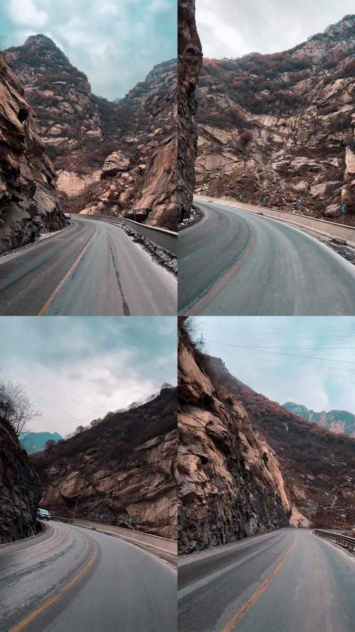 山间公路蜿蜒，车流穿行其中，尽享自然风光