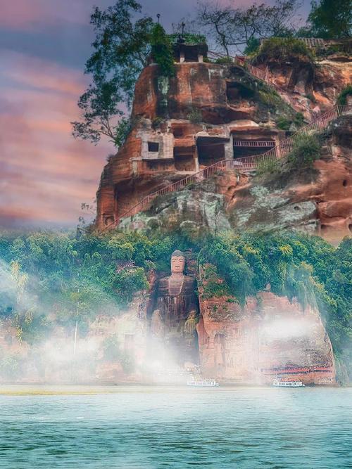 乐山大佛的景太美了，俯瞰江景，手机记录这一刻的宁静
